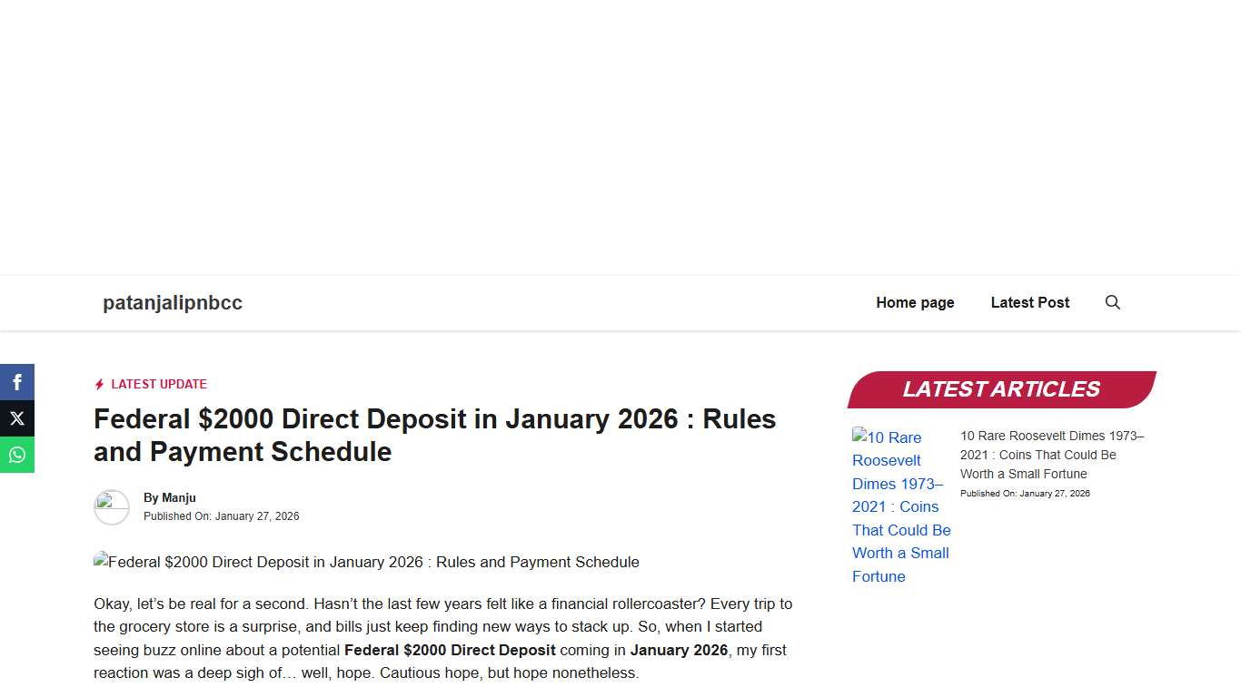 Federal $2000 Direct Deposit in January 2026 : Rules and Payment Schedule - patanjalipnbcc