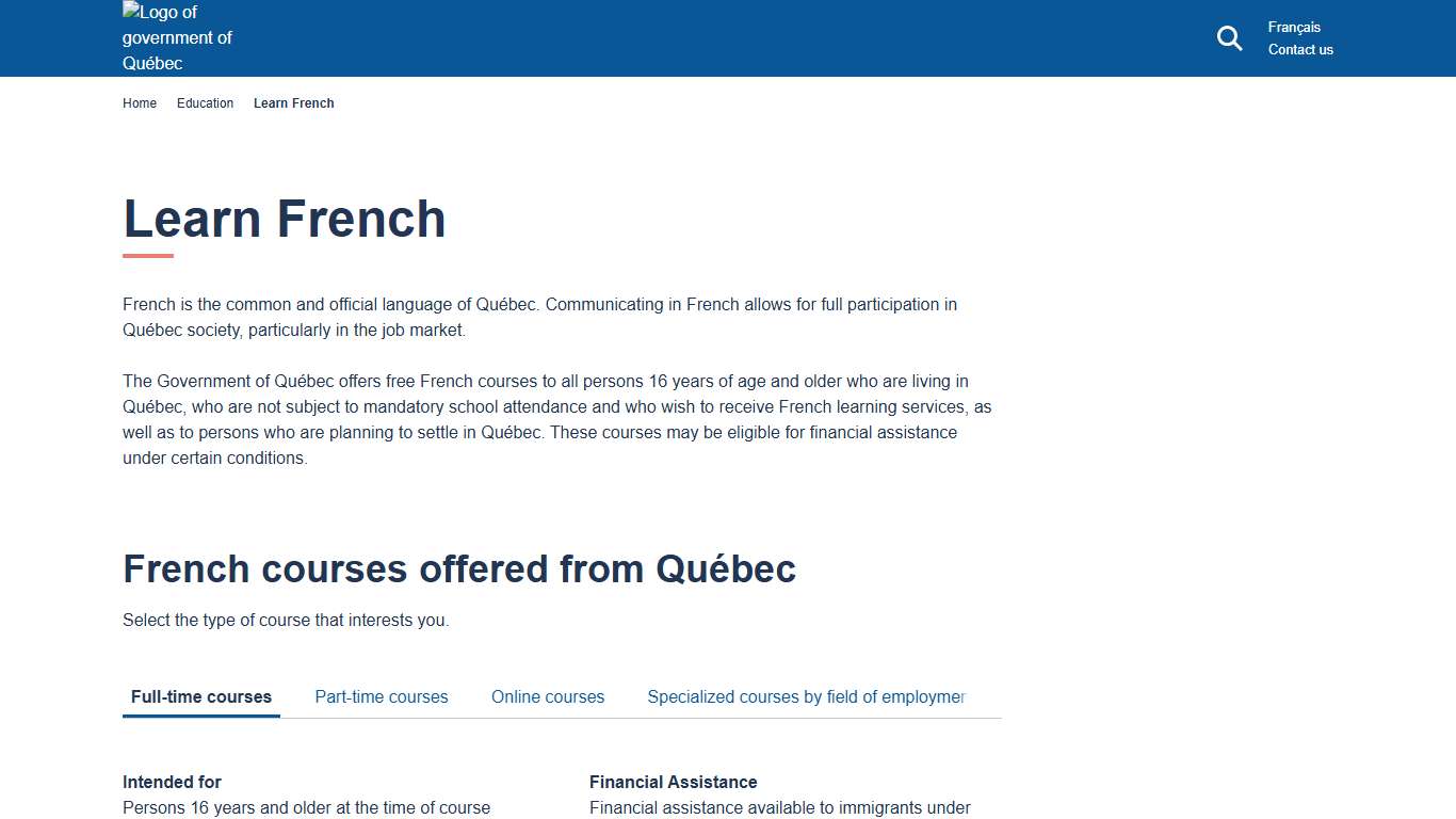 Learn French Gouvernement du Québec